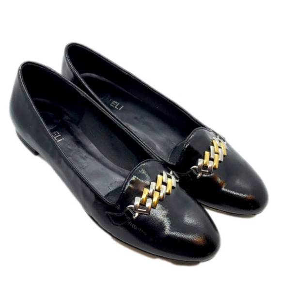 𝅺Vaneli Black Patent Leather Flats 9.5M - Picture 1 of 9